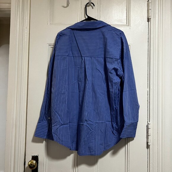 Abercrombie & Fitch Blue Stripe Oversized Poplin Shirt - Picture 2 of 2